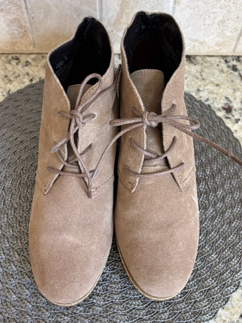 Bjorndal Rachel Taupe Lace Up Wedge Booties Boots 8